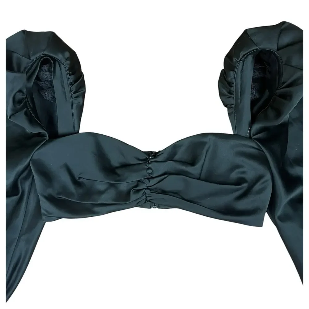 House of CB Jana Black Satin Puff Balloon Sleeve Witchy Dark Romantic Size Large